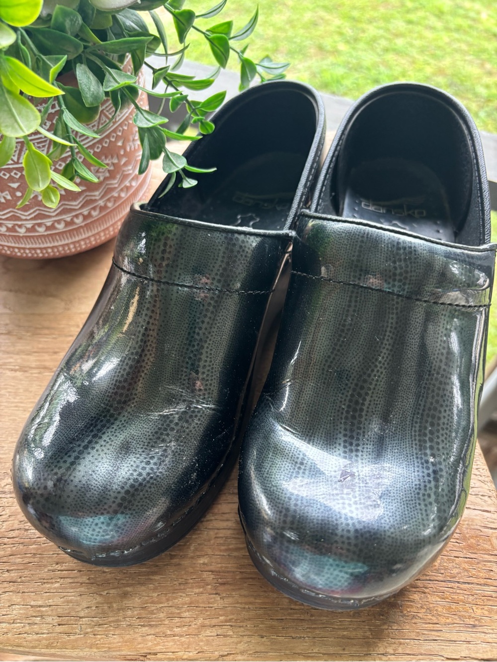Dansko Women’s Black Glossy Slip-On Clogs